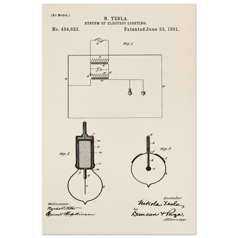 Electric Lighting patent  by Nikola Tesla.