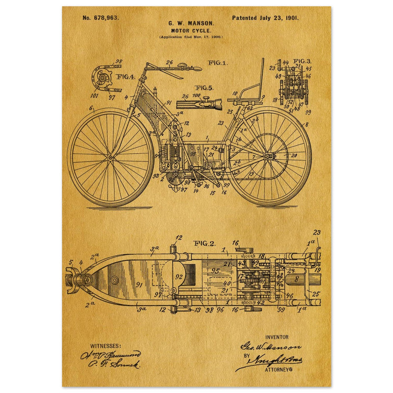 Motorcycle old patent by G. W Manson.