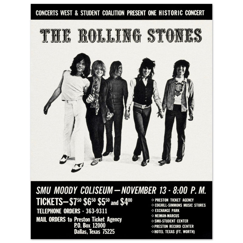 The Rolling Stones music poster of their performance at Dallas Texas in 1969.
