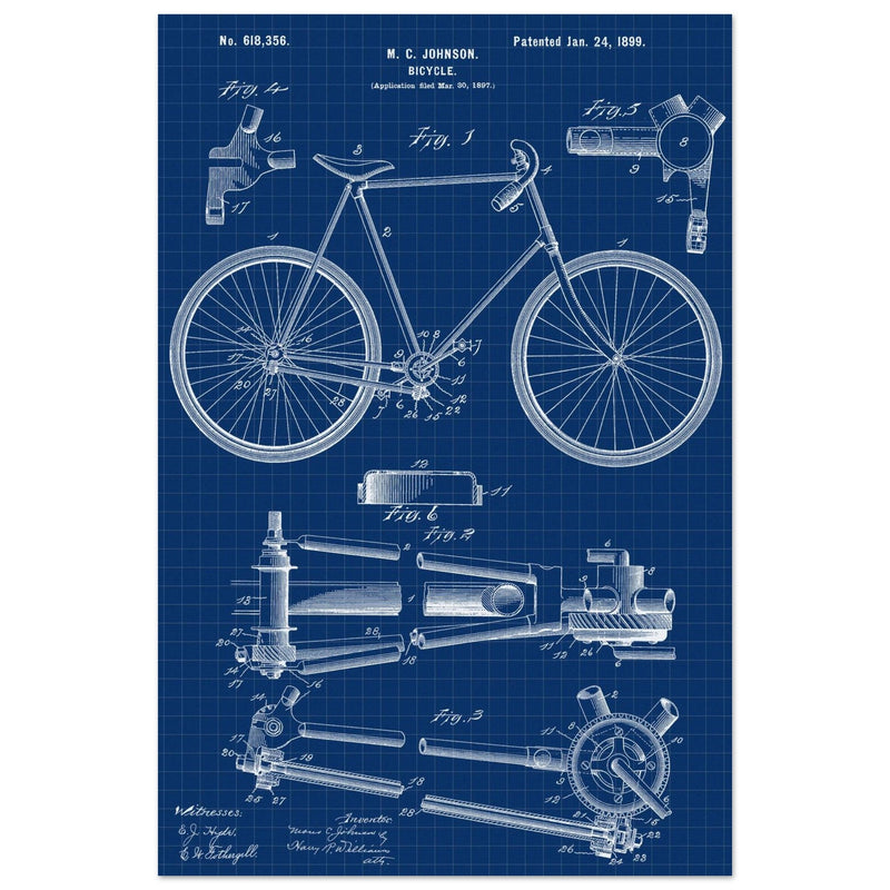 Vintage bicycle patent 1899 by M. C Johnson.