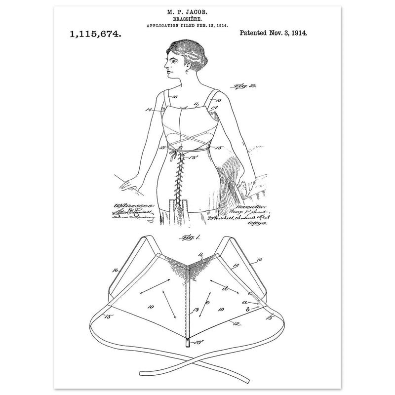 Brassiere patent drawing by M P Jacob.