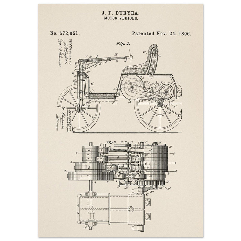 Motor Vehicle patent drawing by James Frank Duryea.
