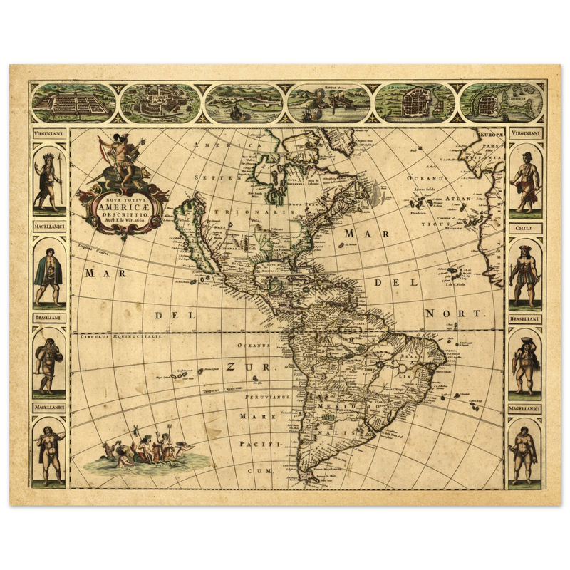 Ancient map of America. Nova Totius Americae Descriptio by Frederik de Wit