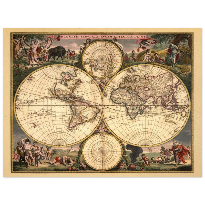 1682 Ancient double hemisphere world map by Frederick de Wit . Nova Orbis Tabula .