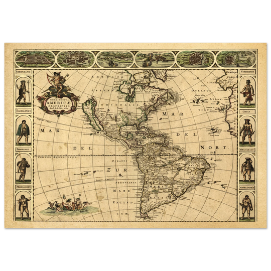 Ancient map of America. Nova Totius Americae Descriptio by Frederik de Wit