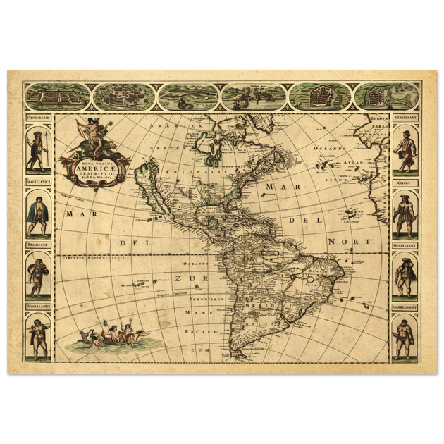 Ancient map of America. Nova Totius Americae Descriptio by Frederik de Wit