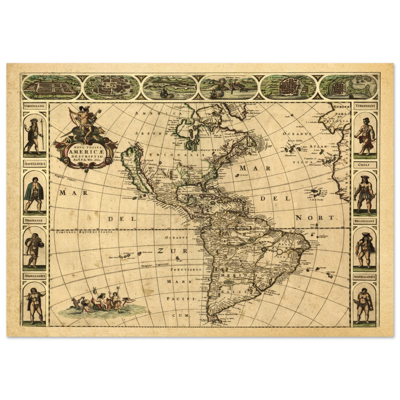 Ancient map of America. Nova Totius Americae Descriptio by Frederik de Wit