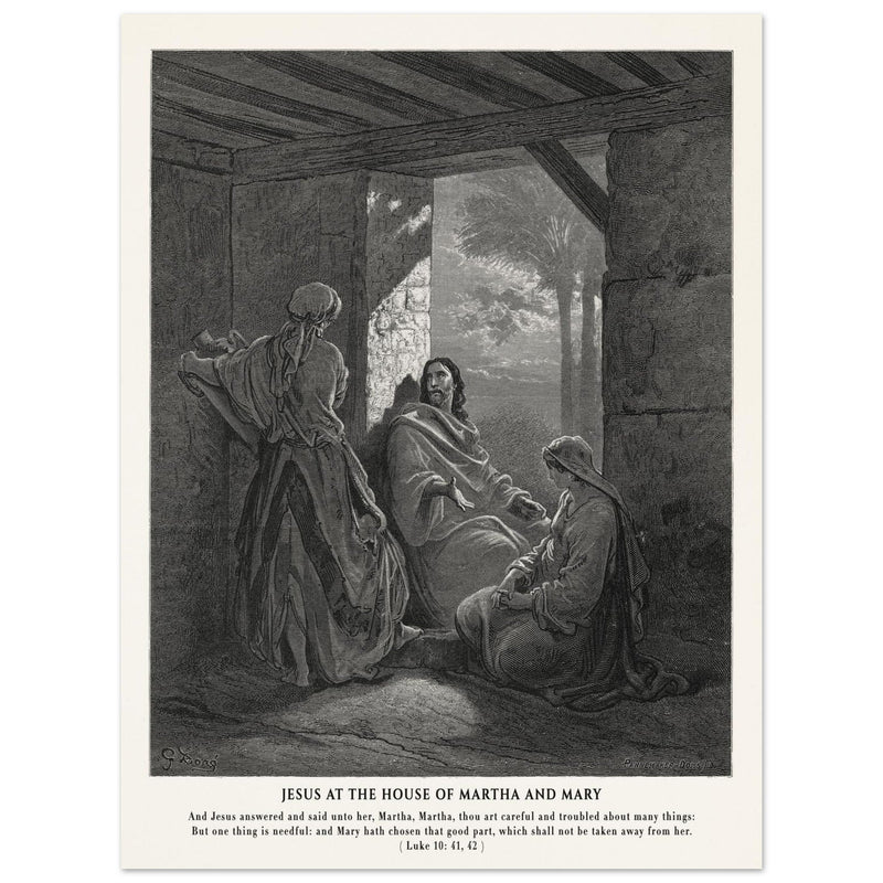 Gustave Dore The Bible engraving print . Jesus at the house of Martha and Mary .