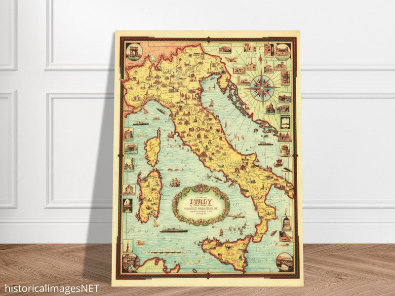 Italy old pictorial map by Ernest Dudley Chase.