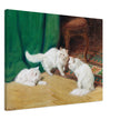 Three white cats playing old painting by Arthur Heyer.