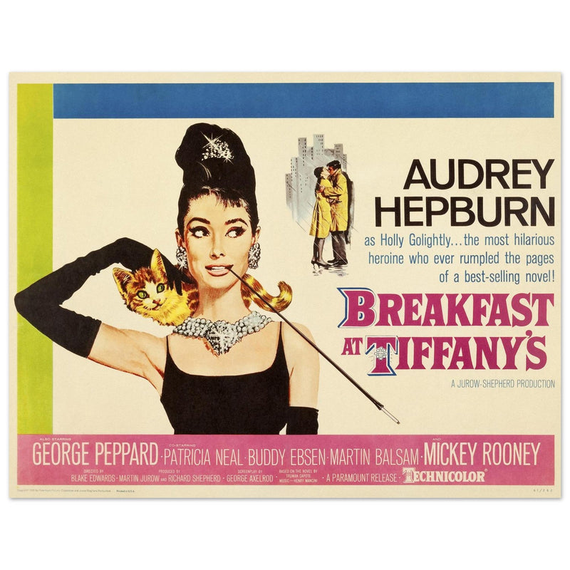 Breakfast at Tiffany's with Audrey Hepburn movie vintage poster .
