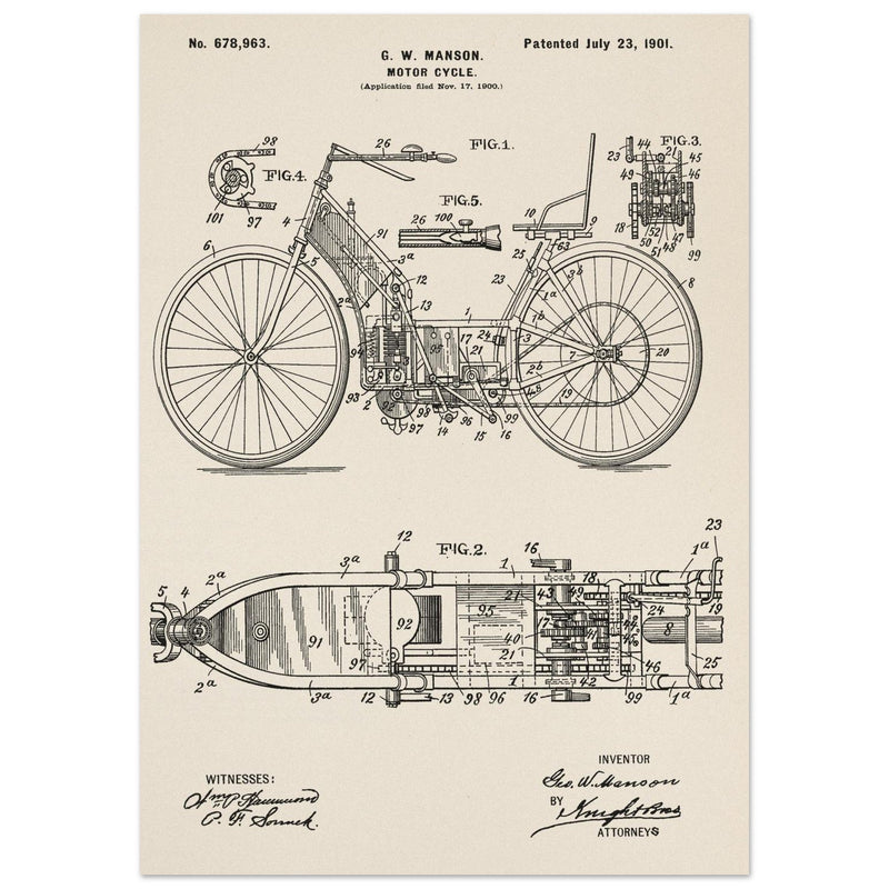 Motorcycle old patent by G. W Manson.