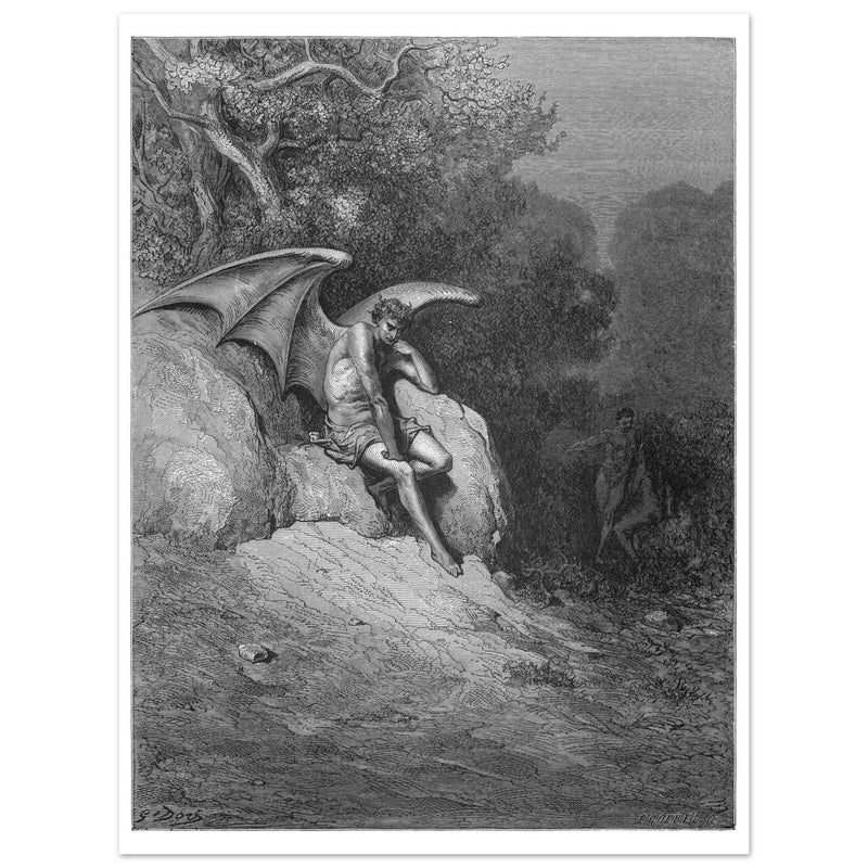 Gustave Dore Paradise Lost engraving .Satan's contemplation upon observing the beauty of Earth.