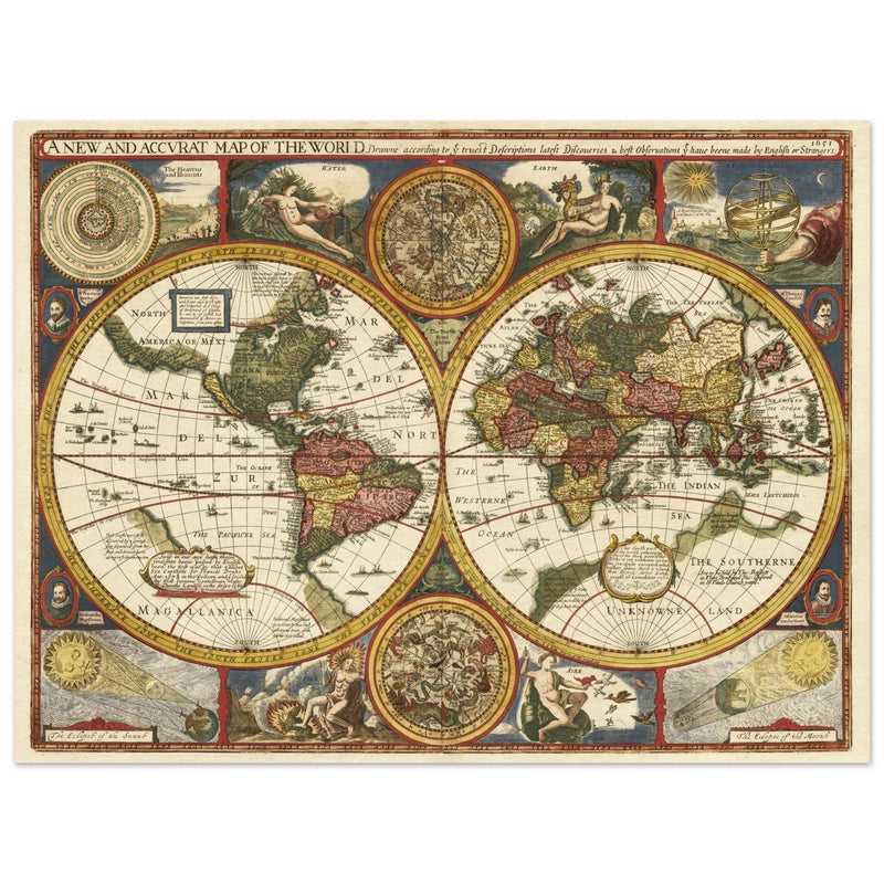John Speed Ancient double hemisphere world map.