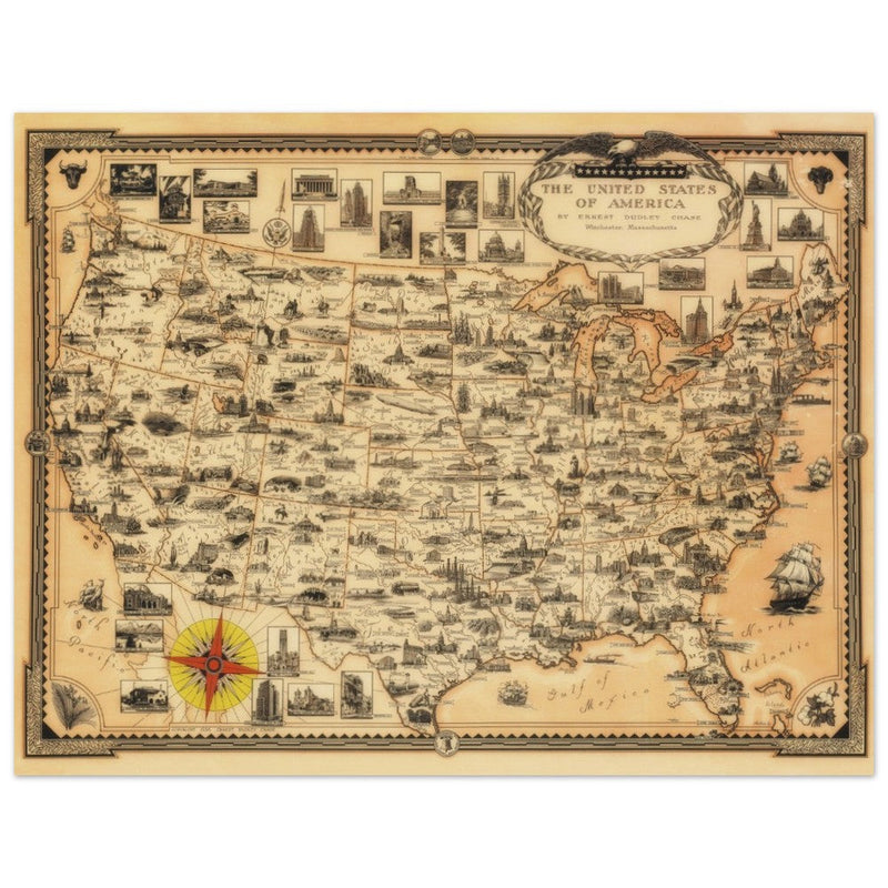 Pictorial old map of the United States of America by Ernest Dudley Chase