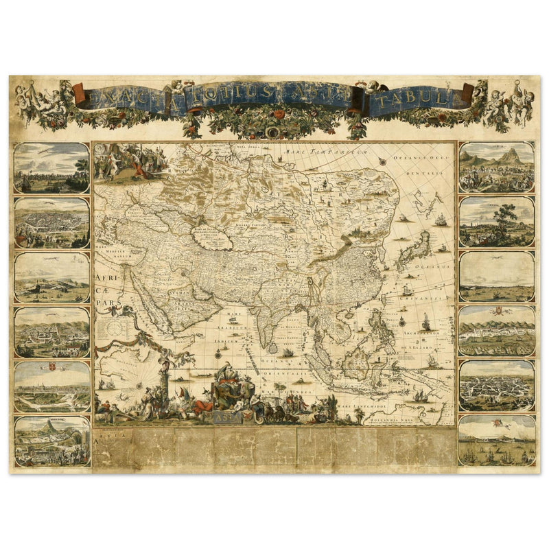 Vintage historic map of Asia by Nicolaes Visscher XVII century.