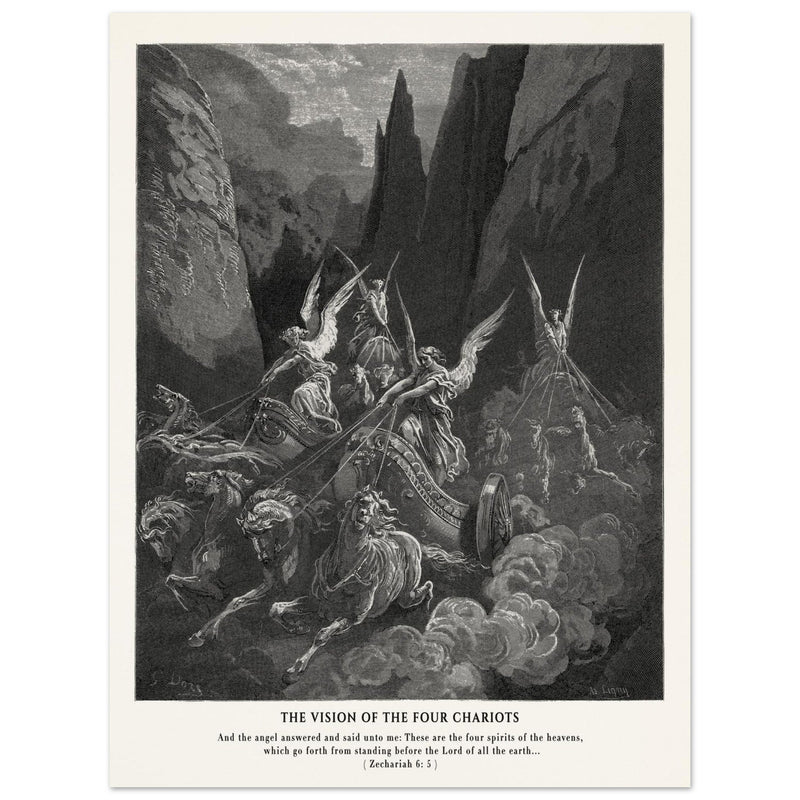 Gustave Dore The Bible engraving print . The Vision of the four chariots illustration .