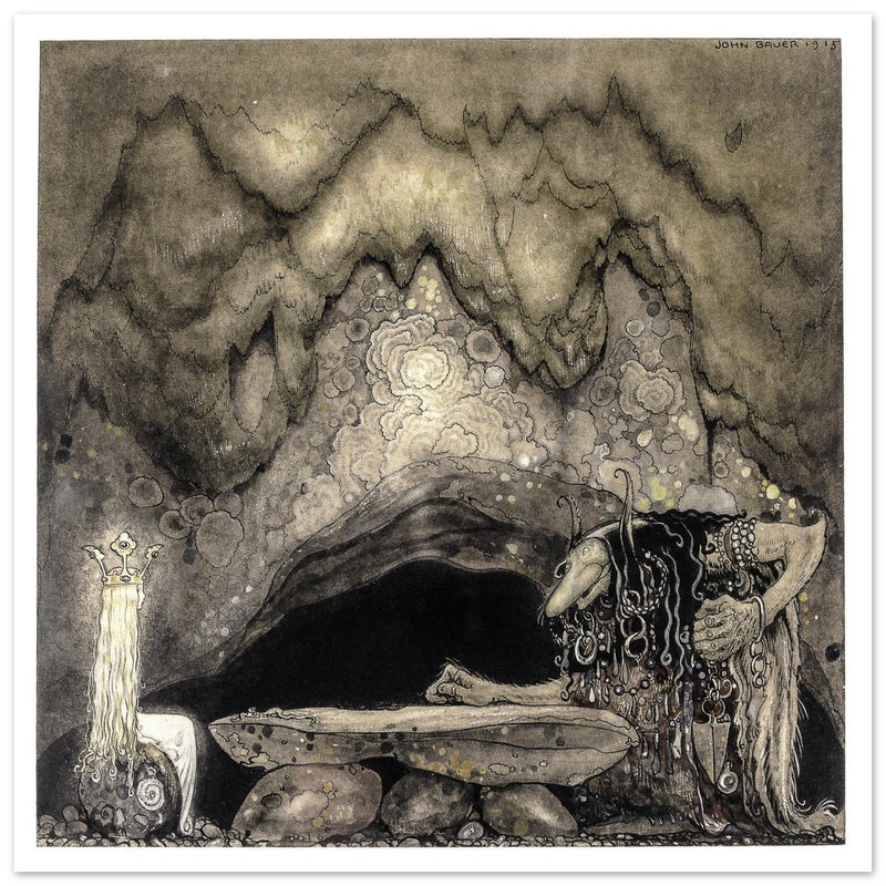 John Bauer illustration for the fairy tale The Boy and the trolls by Walter Stenstrom.