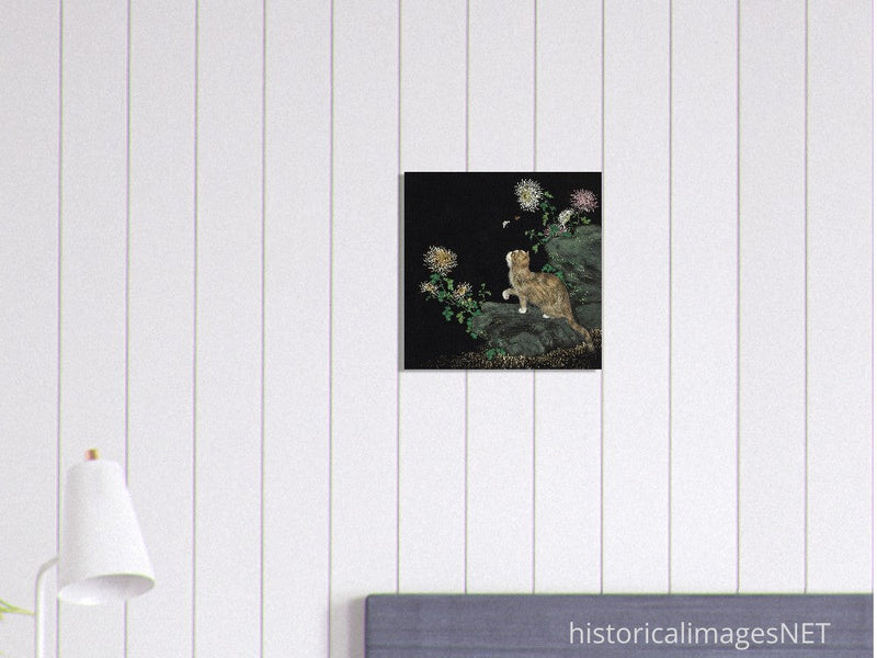 Cats and Butterflies in Springtime old oriental painting by Shen Zhenlin.