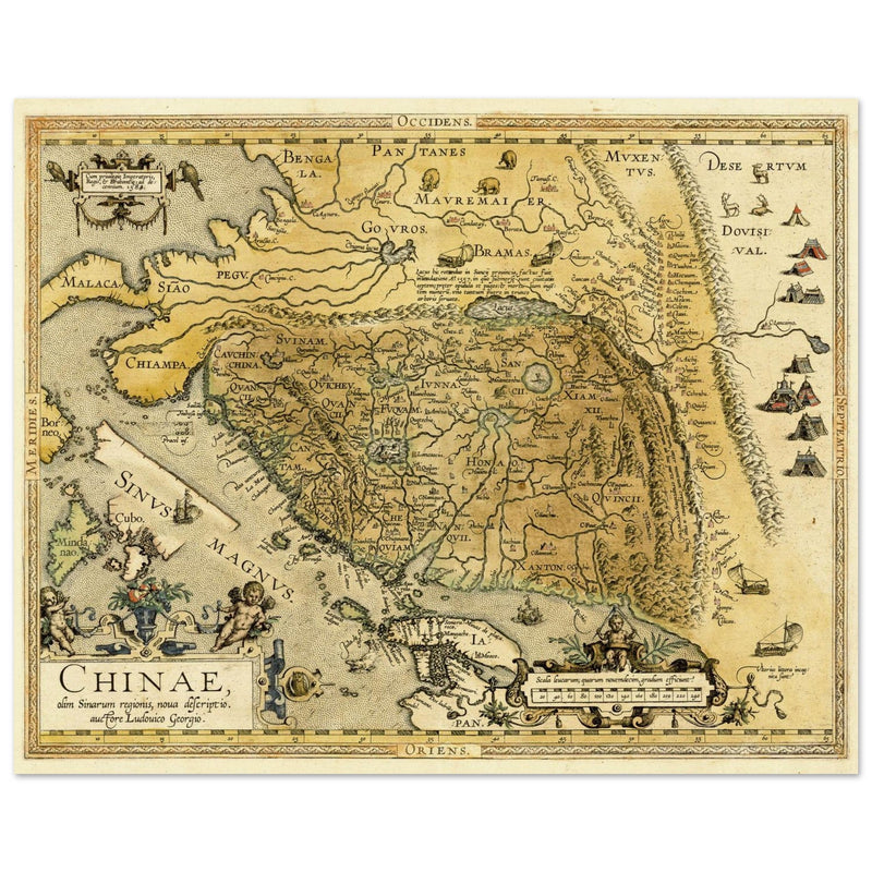 Vinatge old map of China Ancient asian cartography by Abraham Ortelius.