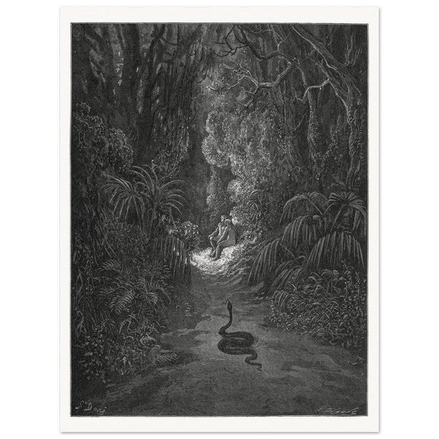 Gustave Dore Paradise Lost. Satan as a serpent in Eden.