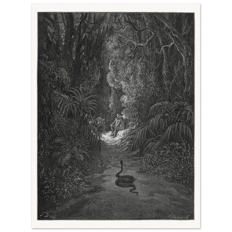 Gustave Dore Paradise Lost. Satan as a serpent in Eden.