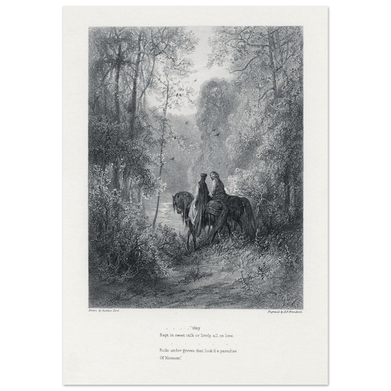 Gustave Dore illustration of King Arthur legend . The Dawn of Love. From the book Idylls of the King by Alfred Tennyson.