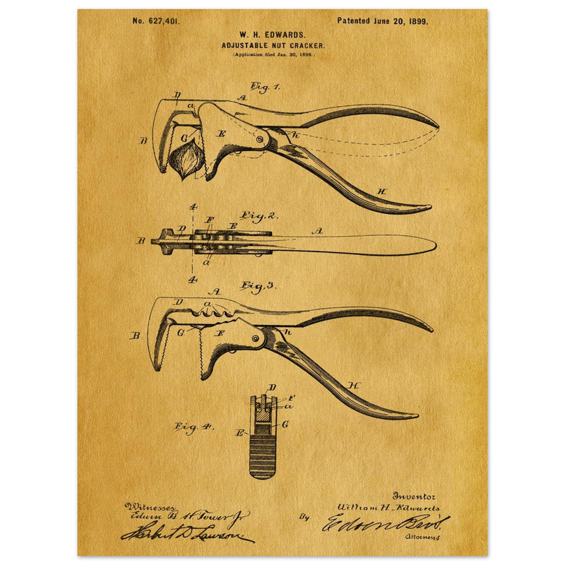 Vintage Adjustable Nut Cracker patent by William H. Edwards.