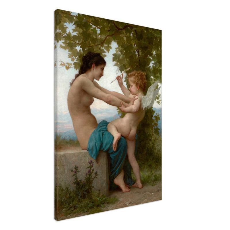 Canvas Cupid and love. A Young Girl Defending Herself against Eros by William Adolphe Bouguereau Antique painting. Greek mythology
