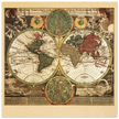 Ancient world map print. Vintage poster reproduction of world globe. Double hemisphere print