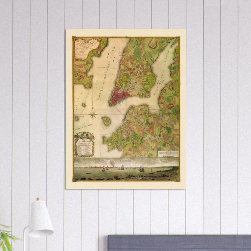 Beautiful antique old map from above of New York City 1770 by Bernad Ratzer