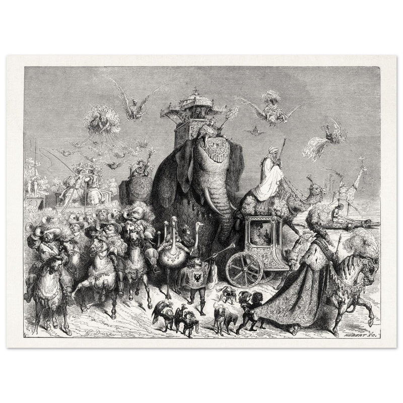 Royal Cavalcade Ane Skin Fairytale ( Peau d' Ane ) illustration by Gustave Dore. Part of Fairy Tales of Charles Perrault.