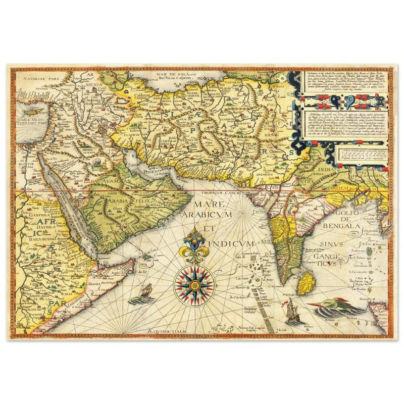 Red sea, Arabian coast and the Persian Gulf ancient map by Jan Huygen. Routes to the Indian Ocean.