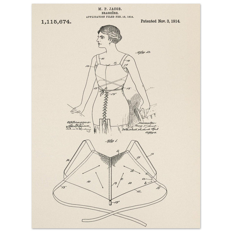 Brassiere patent drawing by M P Jacob.