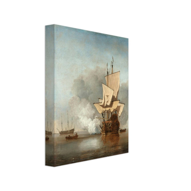 Willem van de Velde the canon shot. Marine painting.