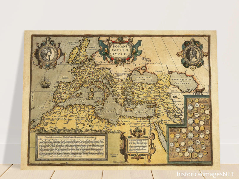 Old map of the Roman empire . Poster vintage reproduction of a map of 1579.