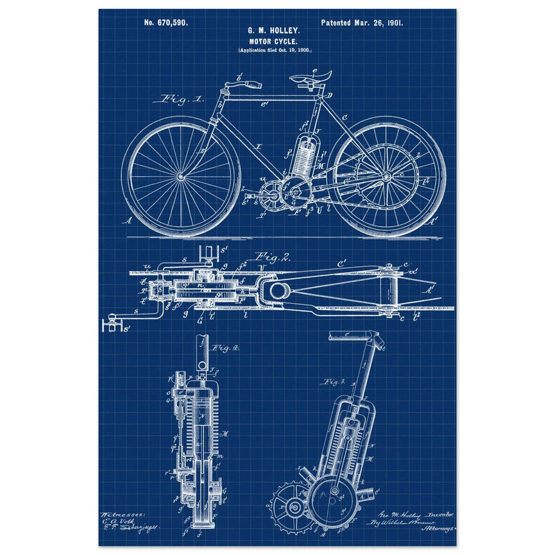 vintage motorcycle patent by G. M Holley.