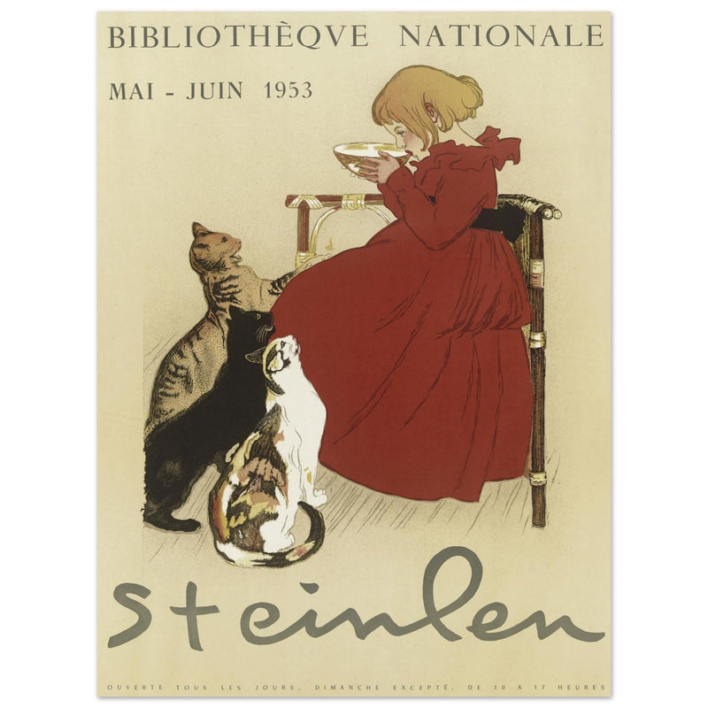 Théophile Alexandre Steinlen vintage poster  Girl Drinking Milk with Cats.