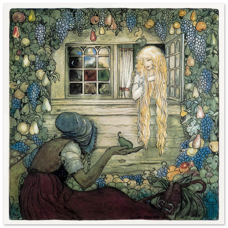 John Bauer vintage illustration print . From the fairy tale The Magician's Cape.