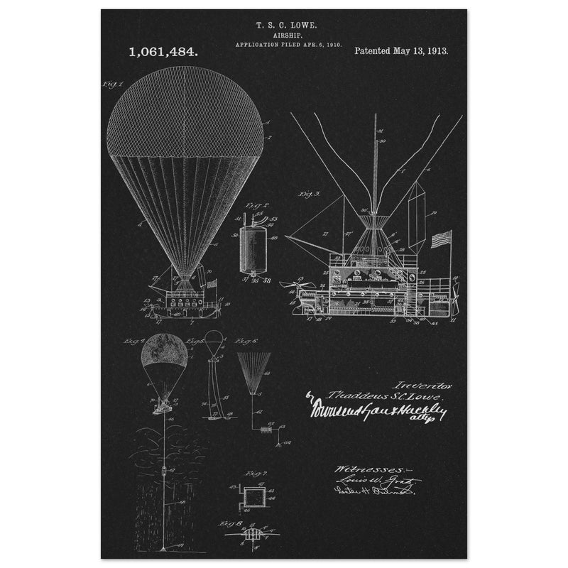 Airship patent illustration by T S C Lowe. Air Balloon