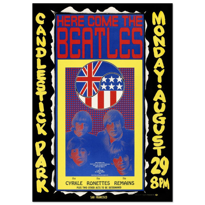 The Beatles concert poster reproduction. Final Concert at Candlestick Park in 1966.