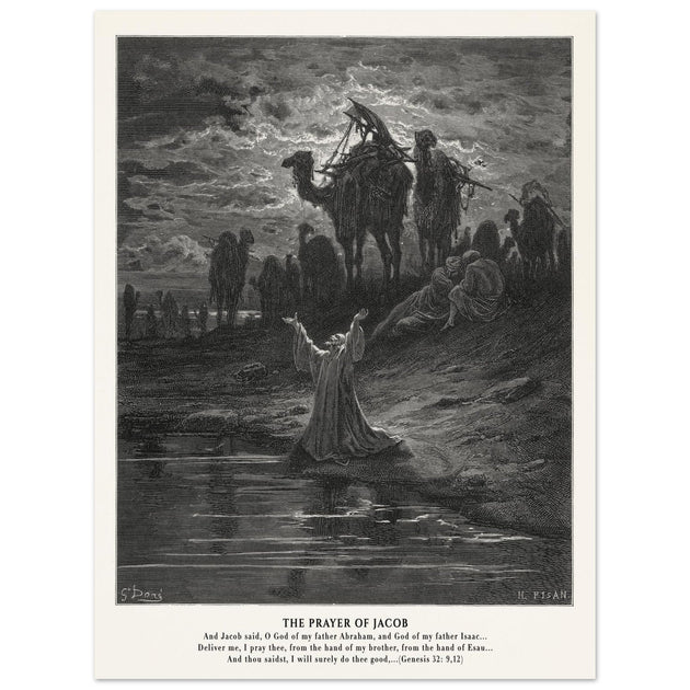 Gustave Dore The Bible engraving print . The prayer of Jacob .
