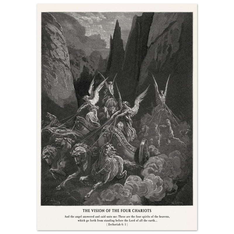 Gustave Dore The Bible engraving print . The Vision of the four chariots illustration .