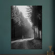 World War 2 poster. American soldier walking along forest near Bastogne .