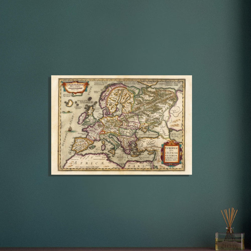 Ancient map of Europe and the Celts. Europam sive Celticam veterem by Abraham Ortelius.