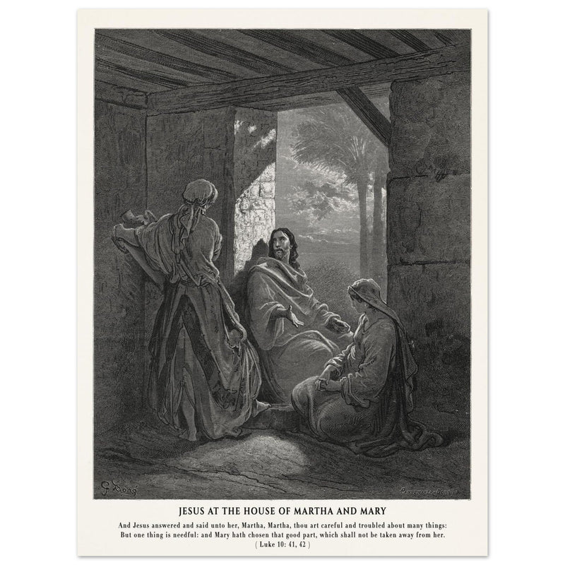 Gustave Dore The Bible engraving print . Jesus at the house of Martha and Mary .