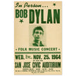 Bob Dylan music concert poster. Performance at the San Jose Civic Auditorium California in 1964.