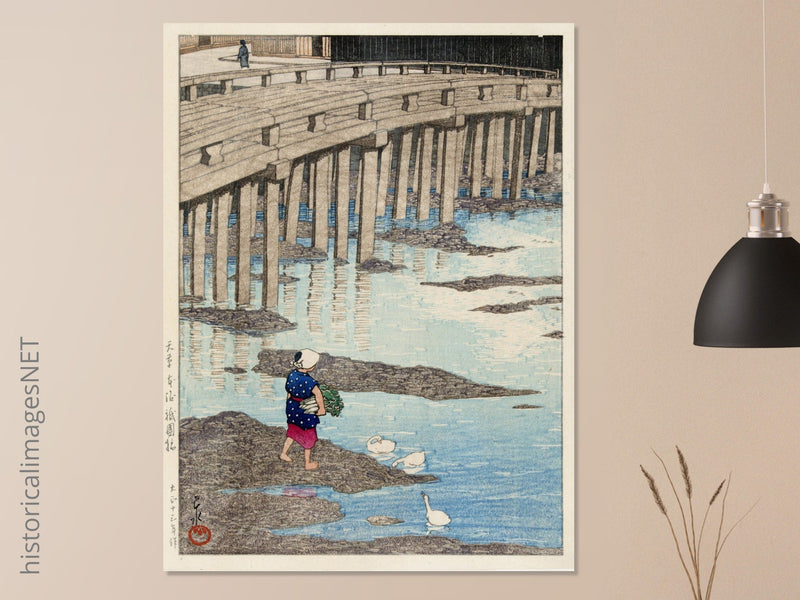 The Gion Bridge at Hondo in Amakusa by Kawase Hasui
