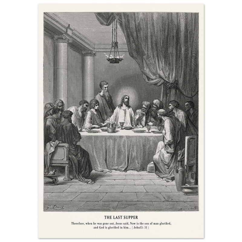 Gustave Dore The Bible engraving print . The Last Supper illustration .
