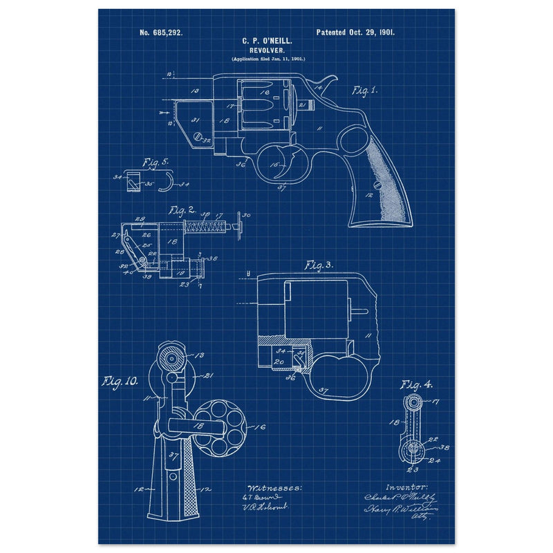 Vintage revolver patent by C P O'Neill.